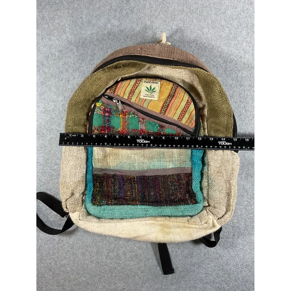 Pure Hemp Patchwork Backpack Made in Nepal Boho Hippie Multi Color Laptop Bag